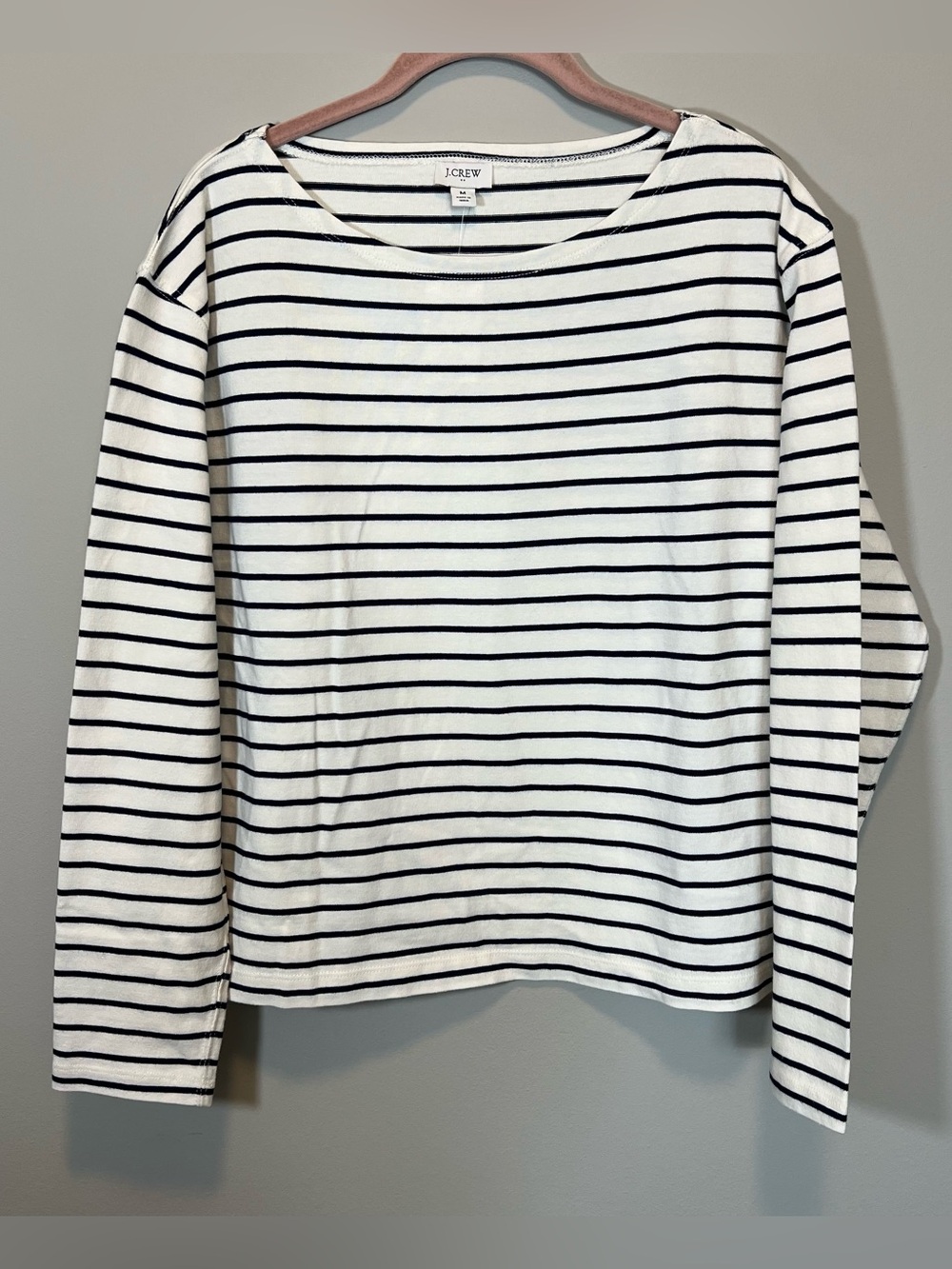 J. Crew Women’s White Navy Striped Boat Neck Top Medium NWT Fisherman Preppy